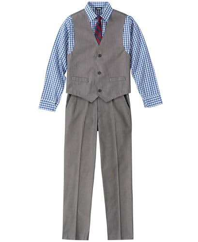 Izod Little Boys 4-Piece Formal Suit Vest Set, Medium Blue/Grey, 4