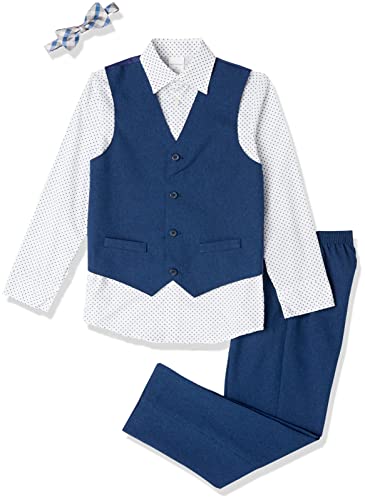 Van Heusen Boys' 4-Piece Formal Suit Set, Vest, Pants, Collared Dress Shirt, and Tie, Blue Jean, 6