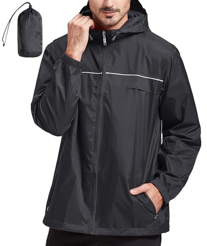 SWISSWELL Rain Jacket Men Waterproof Windbreaker, Lightweight Hooded Raincoat for Daily Casual