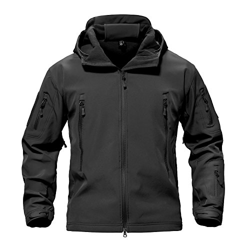 TACVASEN Men's Military Fleece Liner Hooded Jackets Fall Winter Coats Warm Fleece Tactical Rain Jackets Waterproof Softshell Snowboard Black M