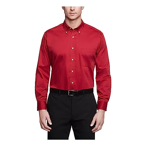 Van Heusen mens Regular Fit Twill Solid Button Down Collar Dress Shirt, Scarlet, X-Large US