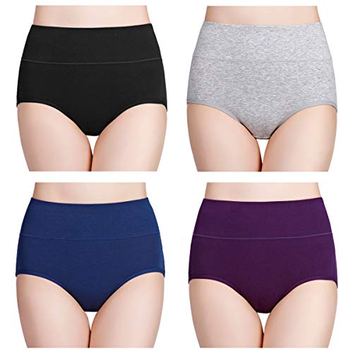 wirarpa 4 Pack Women's Cotton Postpartum Underwear High Waisted Ladies Panties Full Coverage Briefs Assorted Small