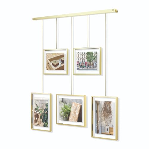 Umbra Exhibit Picture Frame Gallery Set, Adjustable Wall Collage Displays Five Photos (Two 4x6' and Three 5x7'), Set of 5, Gold