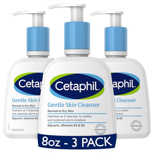 Face Wash by CETAPHIL, Hydrating Gentle Skin Cleanser for Dry to Normal Sensitive Skin, NEW 8 oz 3 Pack, Fragrance Free, Soap Free and Non-Foaming