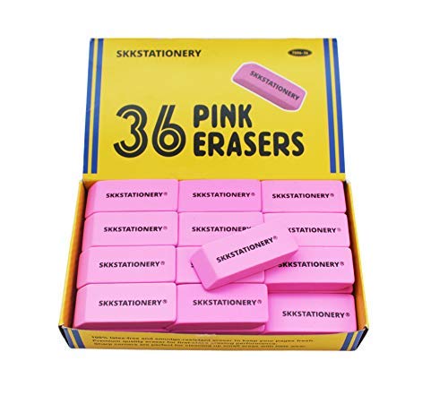 Large Pink Earsers Set of 36, Pink Bevel Erasers, Rubber Erasers, Bulk Pencil Erasers for School Supplies, Art, and Office Teachers Kids Classroom Home Use