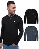 INTO THE AM Long Sleeve Henley Shirts for Men 2 Pack - Casual Slim Fit Minimal Basic Work Shirt Multipack (Black/Navy, X-Large)