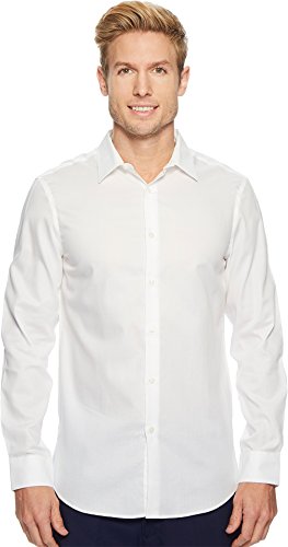 Perry Ellis Men's Slim Fit Solid Dobby Stain-Repellent Shirt, bright white, Large