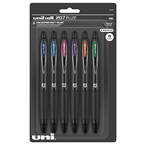 Uniball Signo 207+ Gel Pens, 0.7mm Medium Assorted 6 Pack | Office Supplies from Uniball - Ballpoint, Colored, Fine Point Pens for Smooth Writing