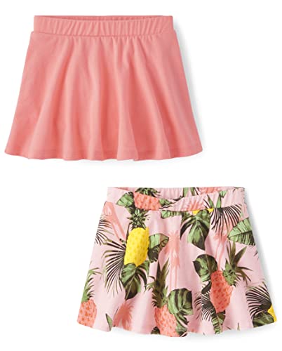 The Children's Place Baby Toddler Girls Pull On Everyday Skorts 2 Pack, Apricot/Pineapple, 5T