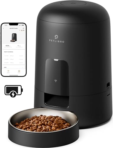 PETLIBRO Automatic Cat Feeder, Wi-Fi Rechargeable Cat Food Dispenser Battery-Operated with 30-Day Life, AIR 2.4G Wi-Fi Timed Pet Feeder for Cat & Dog, 6L Auto Cat Feeder, Black