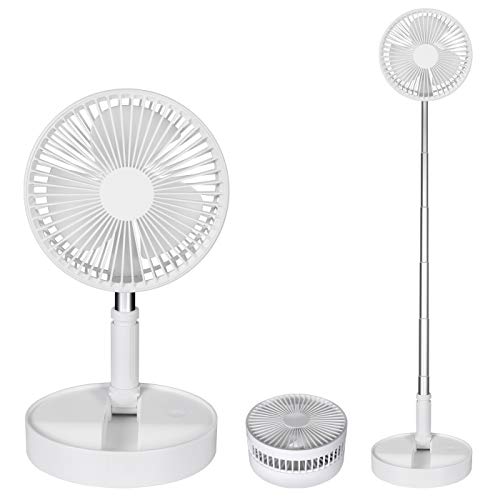 Portable Fan Rechargeable, Pedestal Fan Foldaway Standing Fan Desk and Floor Fan Wireless with 7200Mah Battery Operated Standing Fan for Home Kitchen Outdoor Camping (White) (No remote control)