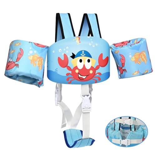 Kulahlik Toddler Swim Vest, Toddler Floaties for 22-66 lbs Boys & Girls, Kids Swim Vest with Crotch Strap & Shoulder Harness Arm Wings for 2 3 4 5 6 7 Years Old Baby Children Sea Beach Pool-Crab