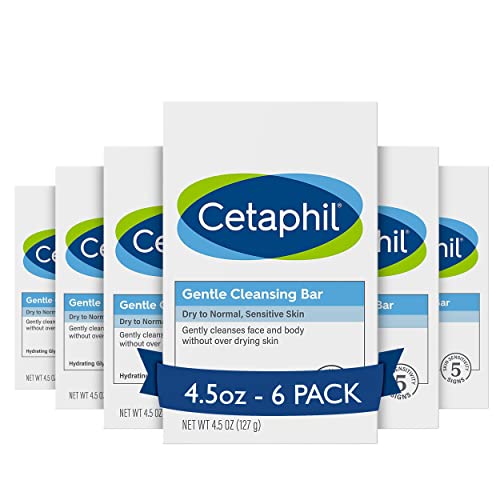 CETAPHIL Gentle Cleansing Bar, 4.5 oz Bar (Pack of 6), Nourishing Cleansing Bar For Dry, Sensitive Skin, Non-Comedogenic, (Packaging May Vary)