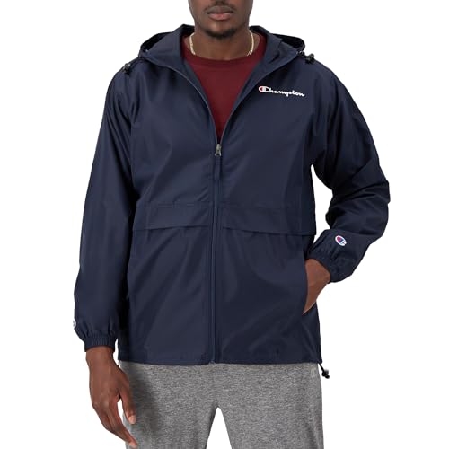 Champion, Stadium Full-Zip, Wind, Water Resistant Jacket for Men, Navy Small Script, Medium