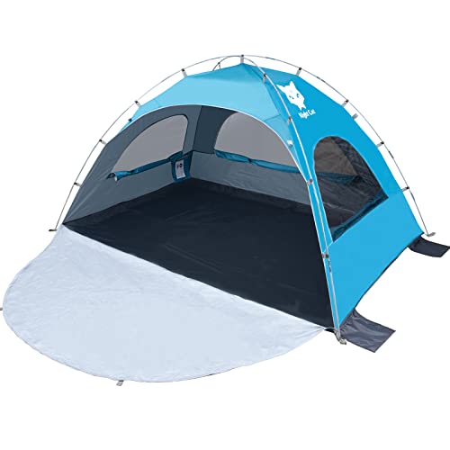 Night Cat Beach Tent Portable Camping Sun Shade Shelter for 2-4 Persons with UV Protection 3 Breathable Mesh Windows Extended Tent Floor Easy Set Up Outdoor