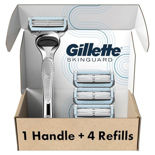 Gillette SkinGuard Razors for Men, 1 Gillette Razor, 4 Razor Blade Refills, Designed for Men with Skin Irritation and Razor Bumps