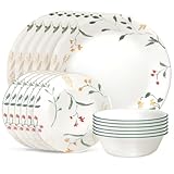 Corelle Vitrelle 18 Piece Glass Dinnerware Sets, Service for 6, Triple Layer Chip & Crack Resistant Glass Plate and Bowl Sets, Wildflower