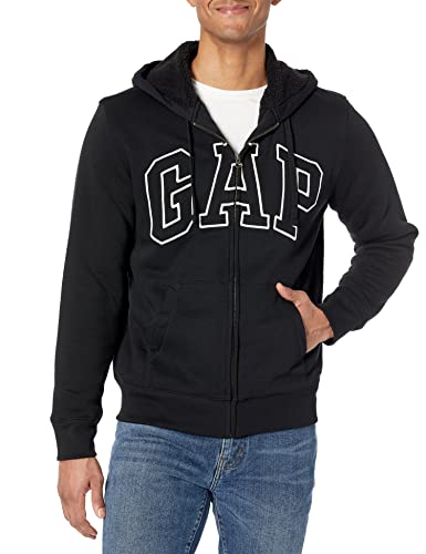 GAP mens Logo Sherpa Zip Hooded Sweatshirt, True Black, Medium US