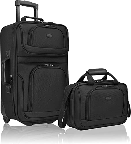 U.S. Traveler Carry-on Luggage Lightweight Softside Suitcase, Black, Set