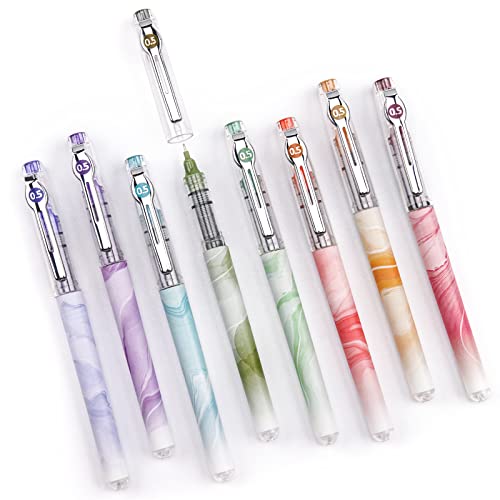 WRITECH Liquid Ink Rollerball Pens: Multi Colored 0.5mm Extra Fine Point Tip Rolling Roller Ball Pen 8ct Assorted Colors for Journaling Smooth Writing Note Taking No Bleed & Smudge & Smear