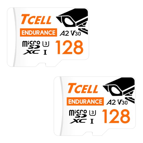 TCELL High Endurance 128GB 2 Pack microSDXC Memory Card with Adapter- A2, UHS-I U3, V30, 4K, Micro SD Card, Read/Write up to 100/80 MB/s, Full HD Microsd for Dashcams, Cams, Monitoring, CCTV