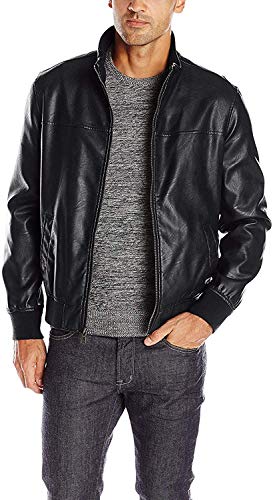 Tommy Hilfiger mens Bomber Faux Leather Jackets, Black, X-Small US