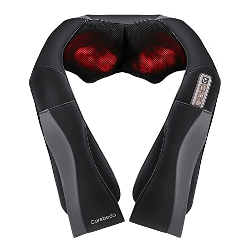 Careboda Neck and Back Massager with Adjustable Heat and Speed, Electric Deep Tissue 3D Kneading Massager with 8 Rotation Nodes for Shoulder Muscle Pain Relax Relief, Birthday Gifts