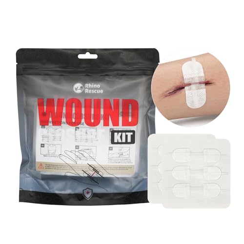 RHINO RESCUE Wound Closure Kit, 6pcs with Dresssings, Wound Closure Strips Without Suture, Stitch Zip Laceration Closure Kit for Cut Care, Adhesive Wound Closure Bandages, HSA/FSA Eligible