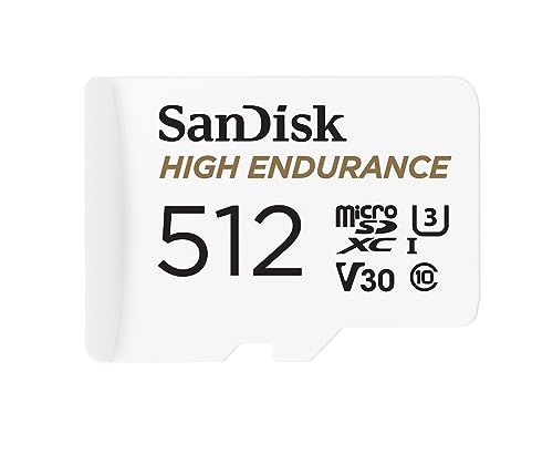 SanDisk 512GB High Endurance Video microSDXC Card with Adapter for Dash Cam and Home Monitoring Systems - C10, U3, V30, 4K UHD, Micro SD Card - SDSQQNR-512G-GN6IA