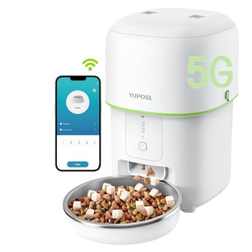 Yuposl 5G WiFi Automatic Cat Feeders Easy to Use - 8cup/68oz Cat Food Dispenser, Automatic Timed Cat Feeder with Dual-Band WiFi APP Control for Remote Feeding, Easy to Clean Also for Dogs