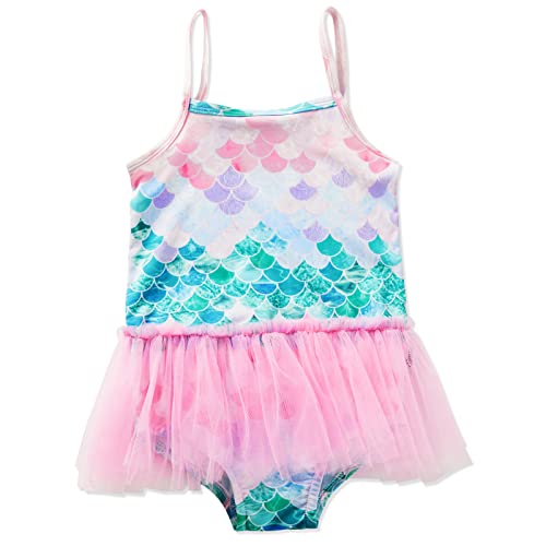 SYNPOS Baby Girl One Piece Swimsuit Mermaid Ruffle Swimwear Cute Floral Toddler Girl Beach Bathing Suit