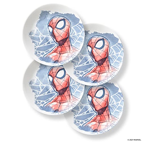 Corelle Vitrelle 4-Piece Salad Plate Set, Triple Layer Glass and Chip Resistant, Lightweight Round 8-1/2-Inch Plates Set, Marvel's Spider-Man