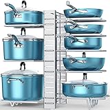 ORDORA Pots and Pans Organizer for Cabinet - 8 Tier Pot Rack with 3 DIY Methods, Adjustable Pan Organizer for Kitchen Organization & Storage, Pot Lid Organizer, Silver