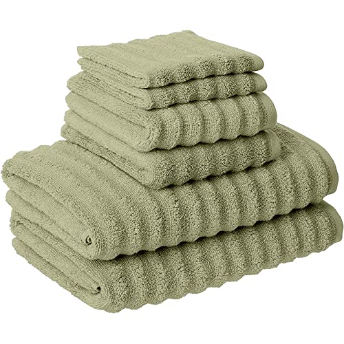 Amrapur Overseas Luxury Spa Collection | 6-Piece Ultra Soft Quick-Dry 550GSM 100% Combed Cotton Wavy Towel Set [Sage]