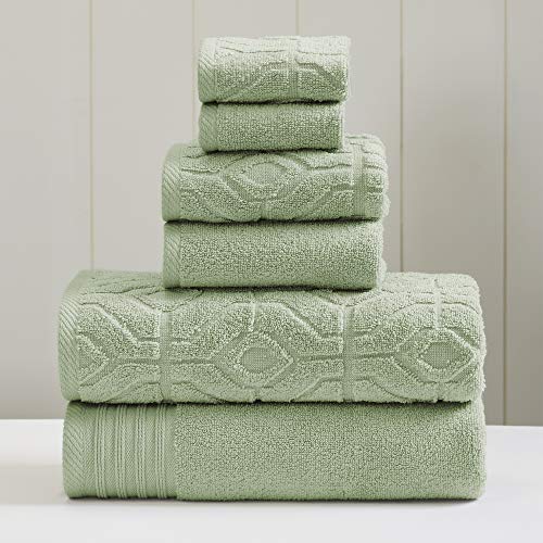 Amrapur Overseas 6-Piece Yarn Dyed Diamond Gate Jacquard Towel Set Seafoam