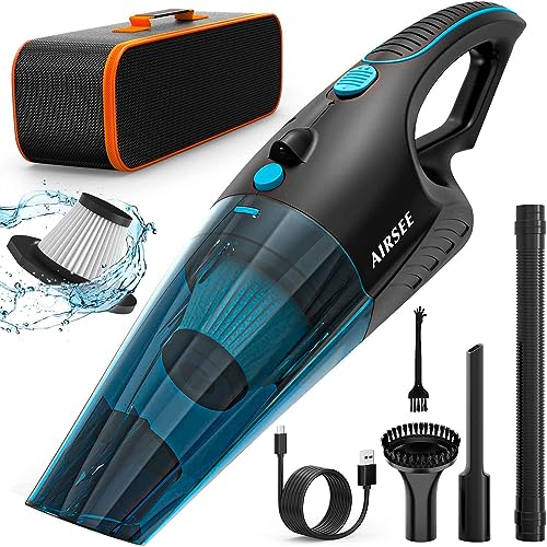 AIRSEE Handheld Vacuum, 13 KPA & 2500mAh Cordless Car Vacuum, Rechargeable Hand Held Vacuum with 600ml Dust Cup, USB-C Cable and 2-Speed Strong Suction, Mini Vacuum Cleaner for Home Car Office