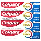 Colgate Total Whitening Toothpaste Gel, 10 Benefits, No Trade-Offs, Freshens Breath, Whitens Teeth and Provides Sensitivity Relief, Mint Flavor, 4 Pack, 5.1 Oz Tubes