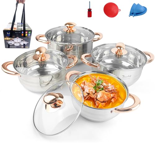 BAERFO 11Pcs Pots and Pans Set,Stainless Steel Induction Cookware Sets with Lid, Non-toxic Kitchen Cooking Set for Oven and Dishwasher safe PFOS and PFOA Free