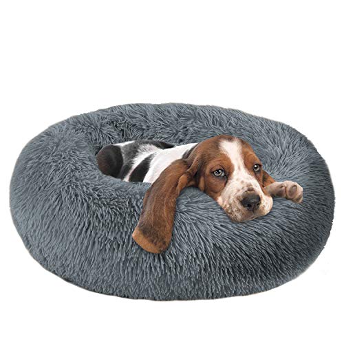 Dog Bed Calming Dog Bed Comfy Donut Cuddler Pet Bed, Comfortable Pet Bed Faux Fur for Small Medium Dogs