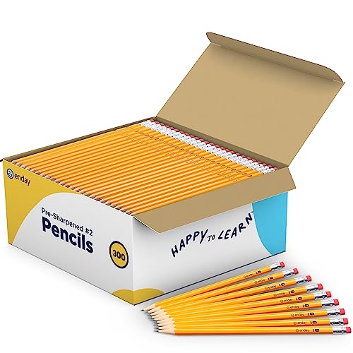 Enday #2 Pencils Bulk - 300 Pack, Pre-Sharpened Wood-Cased Pencils in Bulk with Latex-Free Eraser Top, Yellow Pencils for Office and Classroom Supplies