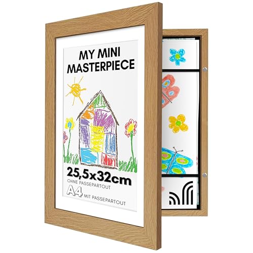 Americanflat 10x12.5 Kids Art Frame - Front Loading Picture Frame - Use as 8.5x11 Frame with Mat or 10x12.5 Frame Without Mat - My Mini Masterpiece - Holds 100 Artworks - Dark Oak