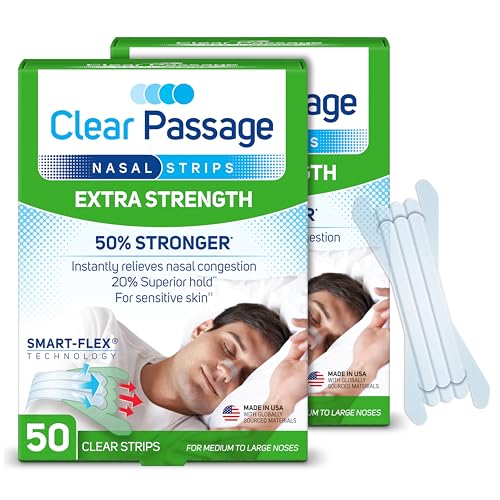 Clear Passage Nasal Strips Extra Strength, Clear, 100 ct | Works Instantly to Improve Sleep, Reduce Snoring, & Relieve Nasal Congestion Due to Colds & Allergies