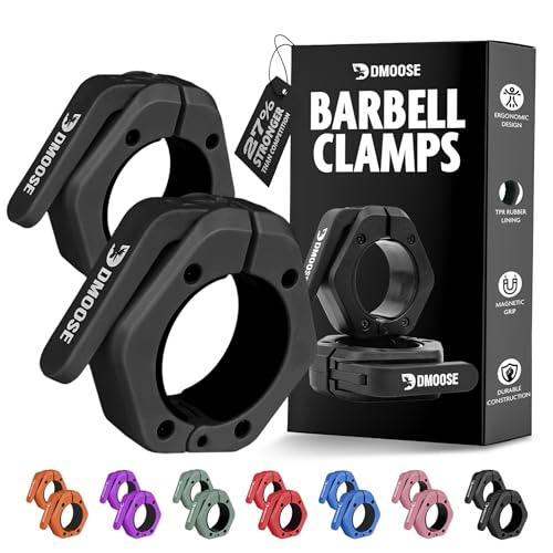 DMoose Fitness Barbell Clips 2' (Pair) - Quick Release Olympic Barbell Clamps with Anti Slip TPR Lining - Barbell Collars for Secure Weightlifting & Powerlifting - Weight Clips for Bars at Home or Gym