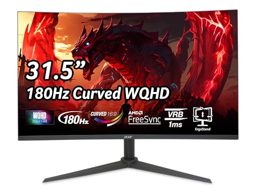 Acer Nitro 31.5' WQHD 2560 x 1440 1500R Curved PC Gaming Monitor | AMD FreeSync | Up to 180Hz Refresh | 1ms VRB | Speakers | 1 x Display Port 1.4 & 2 x HDMI 2.0 | XZ320QU S3bmiiphx