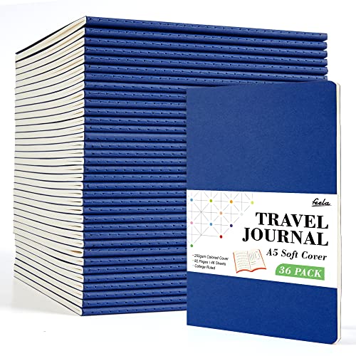 feela 36 Pack Soft Cover Journal Bulk, Lined Blank Travel Journal for Women Men Writing, Notebooks College Ruled for Work, Note Taking Notebook School Business Supplies, 8.2” x 5.5”, A5, Navy