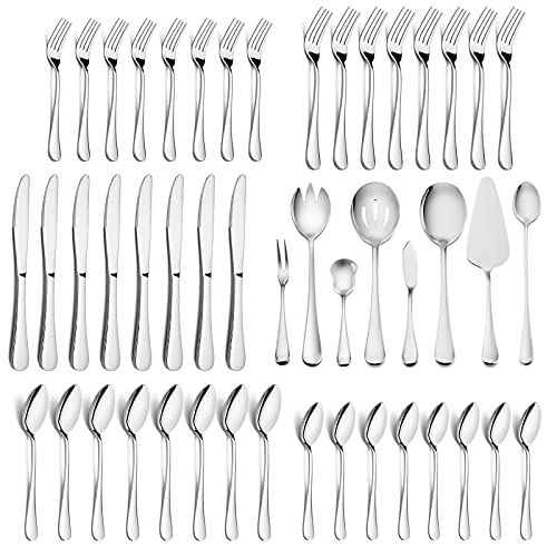 HaWare 48 Pieces Silverware Set with Serving Utensils, Stainless Steel Fancy Flatware Cutlery Set for 8, Traditional Elegant Style Tableware Eating Utensils, Mirror Polished & Dishwasher Safe