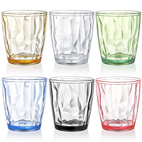 Hedume Set of 6 Unbreakable Premium Drinking Glasses, 6 Colors 10.5 Oz Stackable Tritan Tumbler Cups, BPA Free