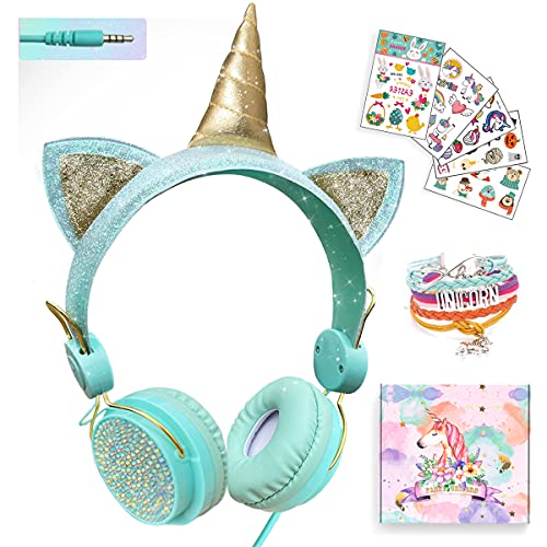 SVYHUOK Girls Pink Unicorn Wired Headphones,Cute Cat Ear Kids Game Headset for Boys Teens Tablet Laptop PC,Over Ear Children Headset withMic,for School Birthday Xmas Gifts