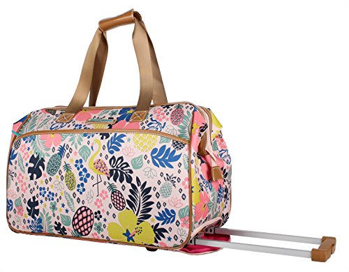 Lily Bloom Pattern 22 Inch Duffel Bag with 2-Rolling Wheels, Weekender Overnight Travel Lightweight Carry-On Suitcase For Women