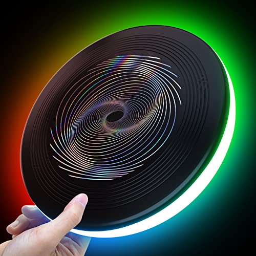 Phokwes LED Light Up Flying Disc - Rechargeable Smart Modes Sport Toys for Kids Adults, Glow in The Dark Ultimate Discs for Outdoor Yard Backyard Lawn Field Day Game Outside Games (Ripple)